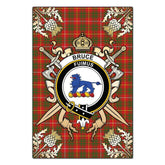 Clan Bruce Modern Tartan Crest Black Garden Flag  - Gold Thistle  CE84 Clan Bruce Tartan Today